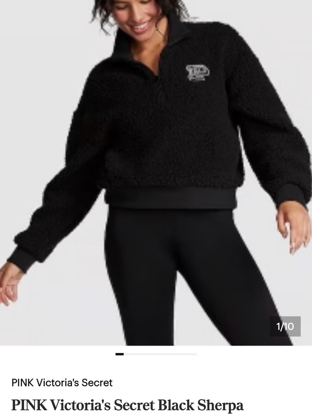 PINK Victoria's Secret Black Sherpa Half-Zip Pullover
